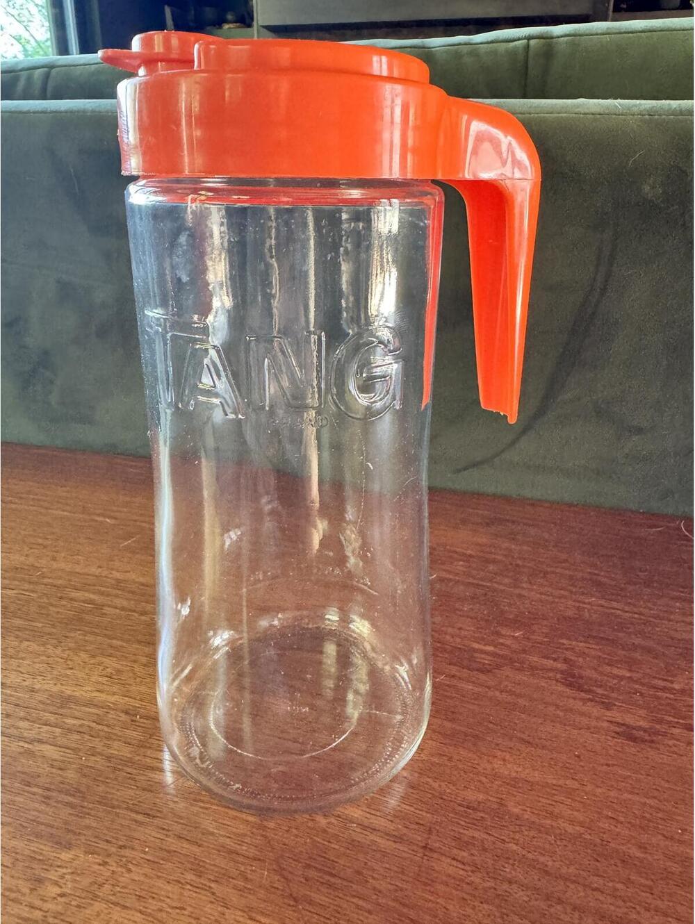 Retro Tang Instant Drink Mix Glass Pitcher with Orange Flip-Top Lid/Handle